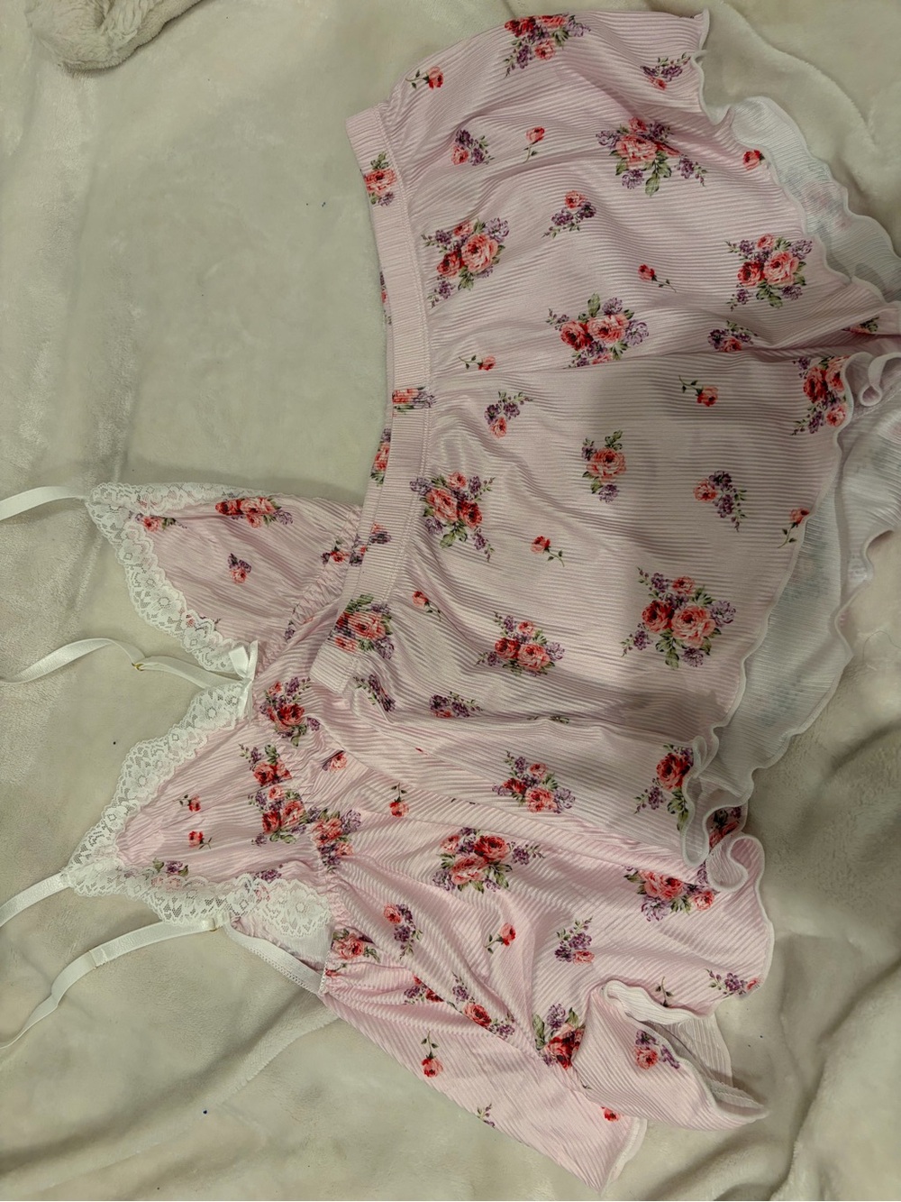 Floral Lace Trim Pink Sleep Chemise